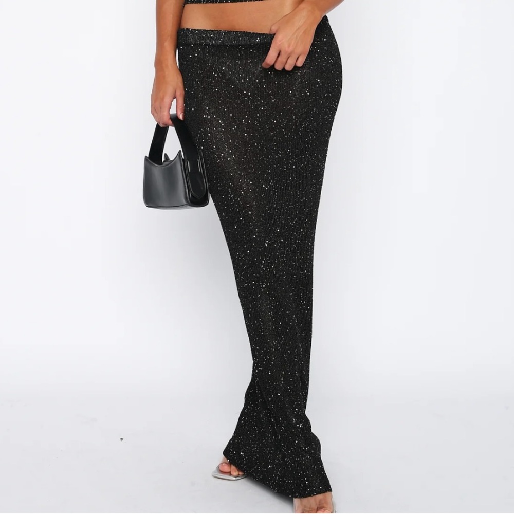 White Fox Boutique Black Sparkle Maxi Skirt